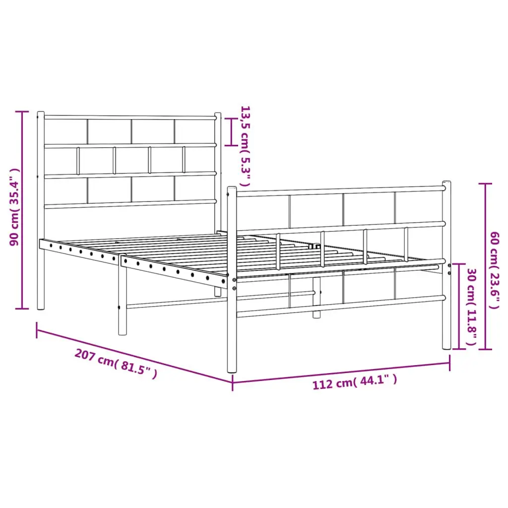 Metal Bed Frame King Single White Footboard Powder Coated Steel Slatted