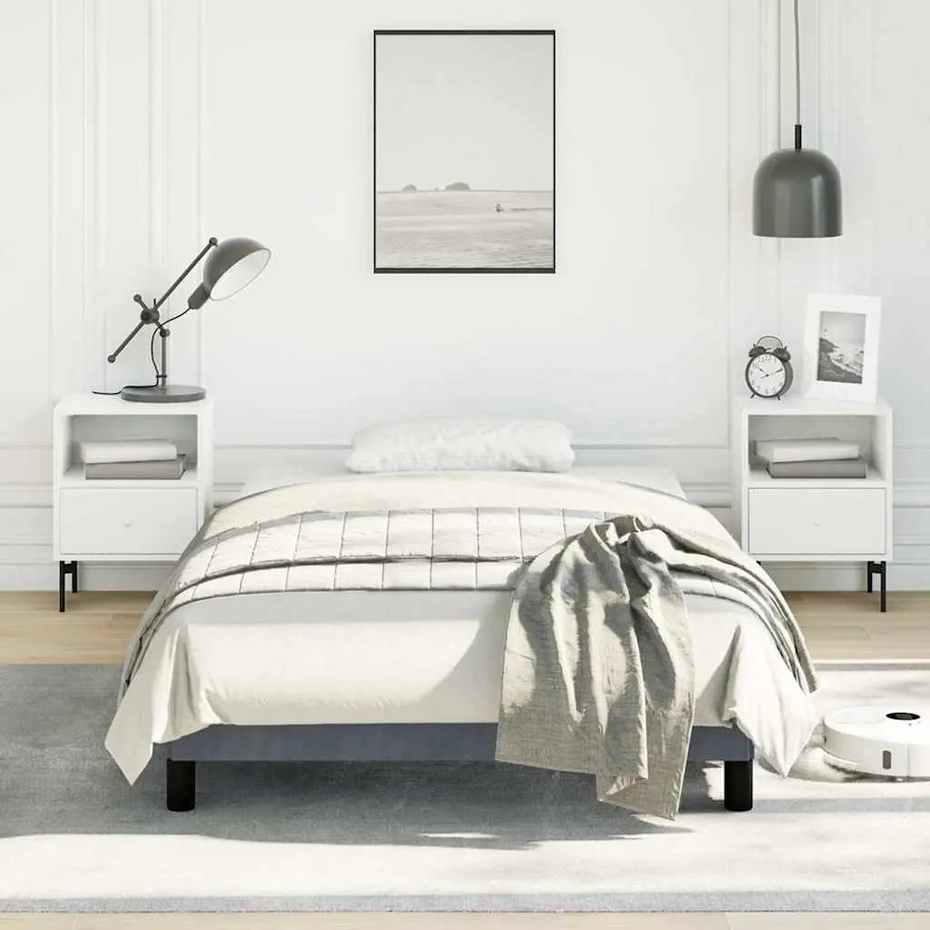 Grey Velvet King Single Bed Frame Upholstered Plywood Slats Supportive Legs
