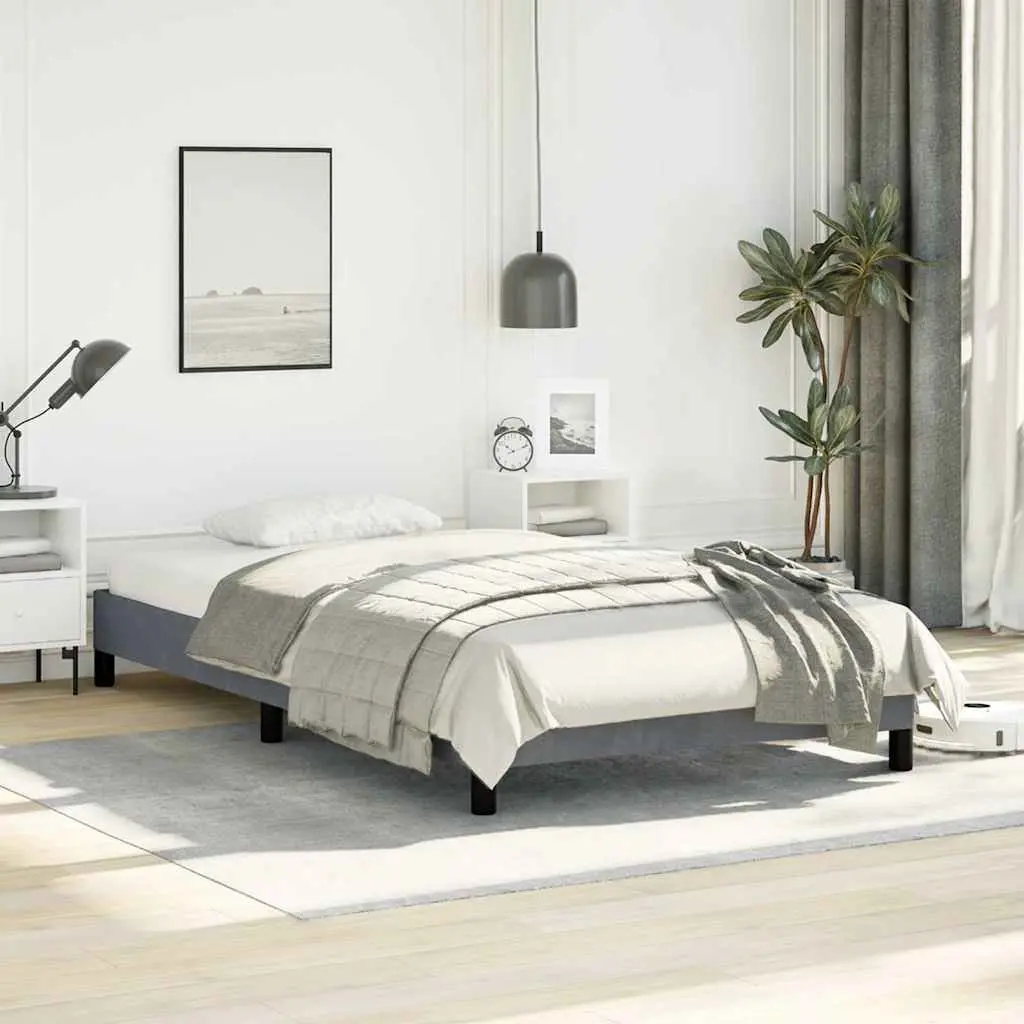 Grey Velvet King Single Bed Frame Upholstered Plywood Slats Supportive Legs