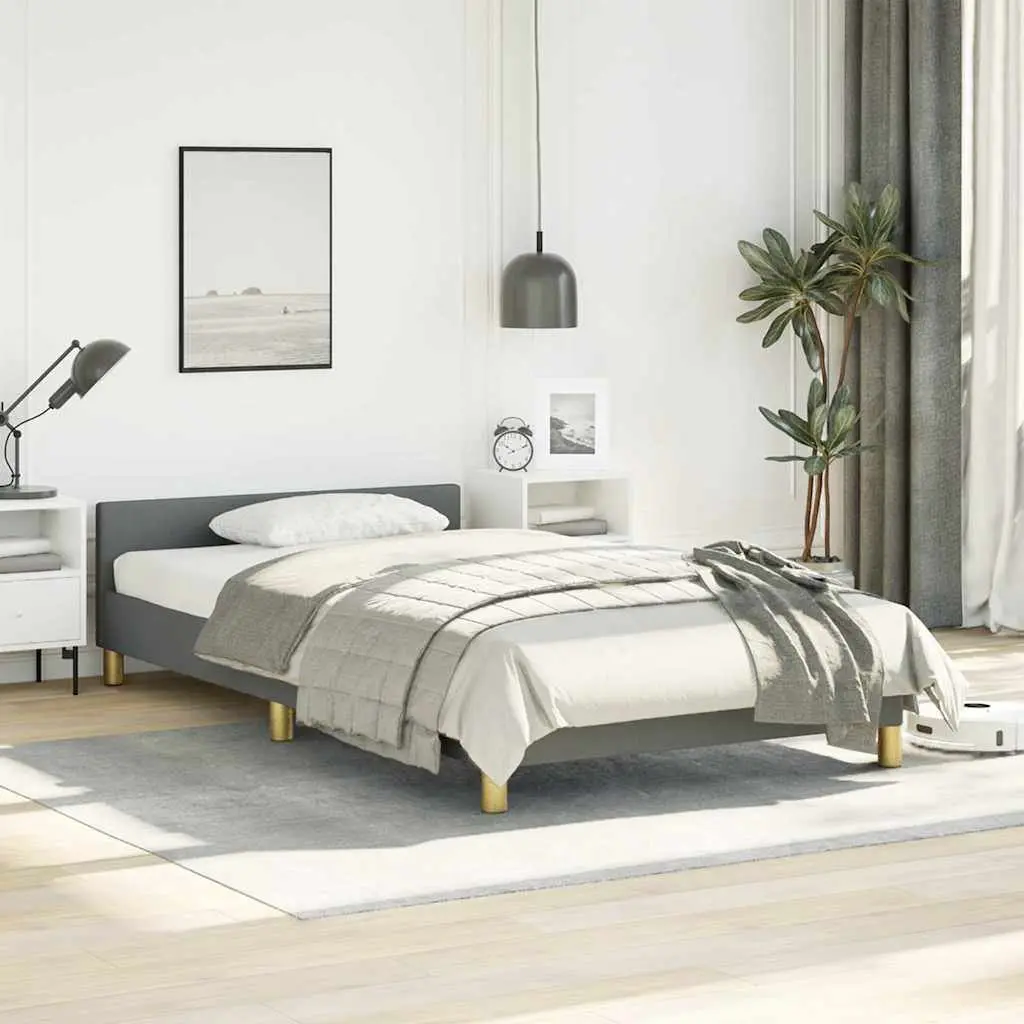 Bed Frame Grey King Single Size Fabric Upholstered Headboard Support