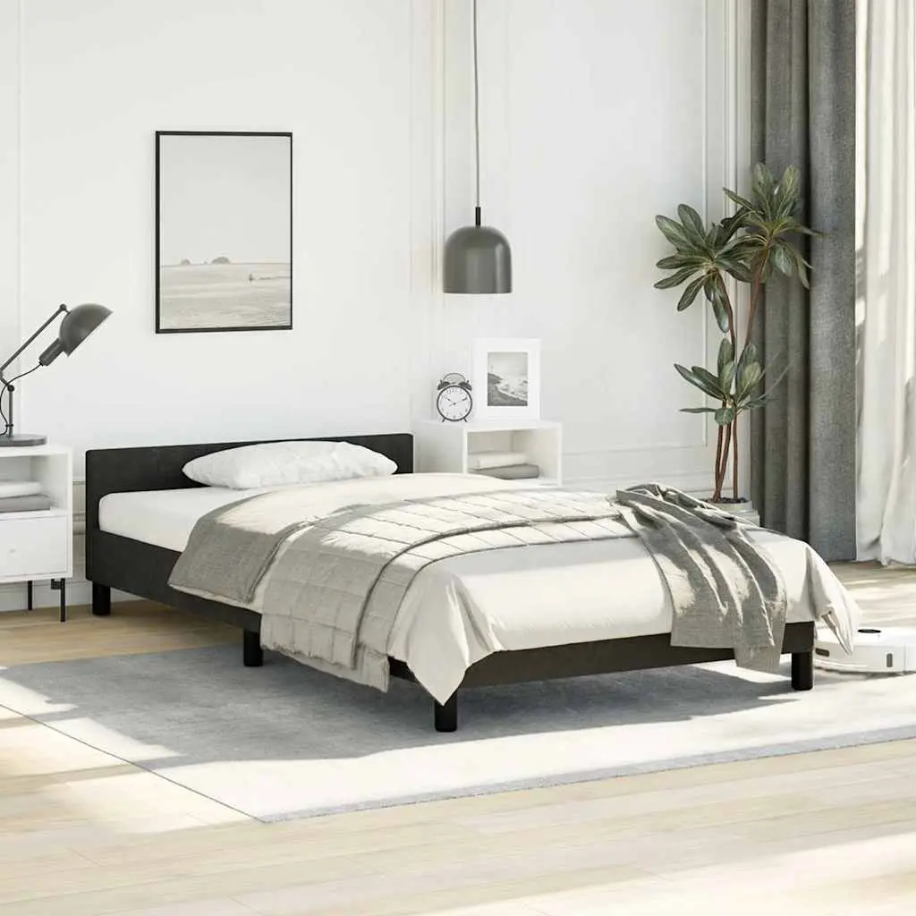 King Single Bed Frame with Plywood Slats Upholstered in Soft Black Velvet for Bedroom Comfort and Support
