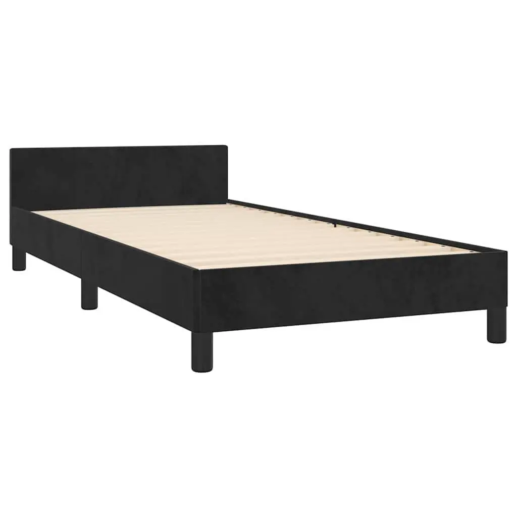 King Single Bed Frame with Plywood Slats Upholstered in Soft Black Velvet for Bedroom Comfort and Support