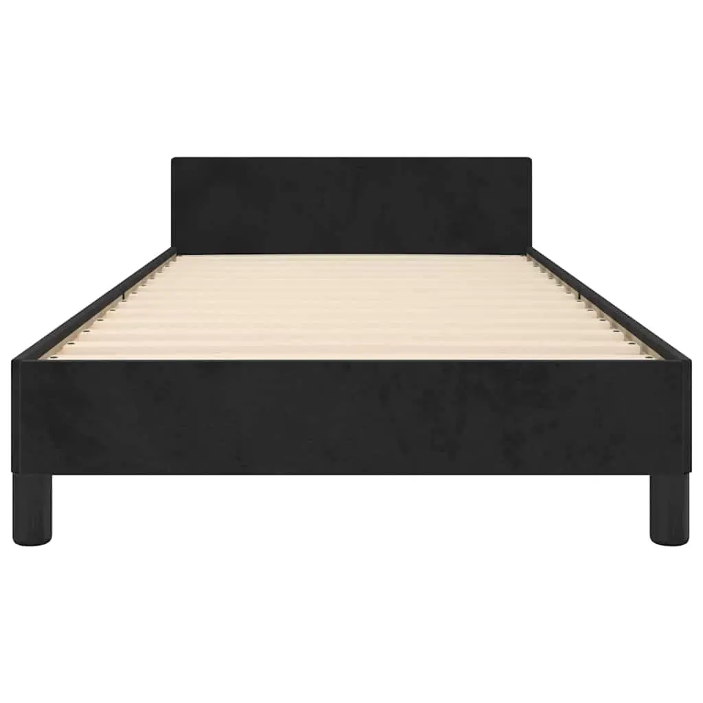 King Single Bed Frame with Plywood Slats Upholstered in Soft Black Velvet for Bedroom Comfort and Support
