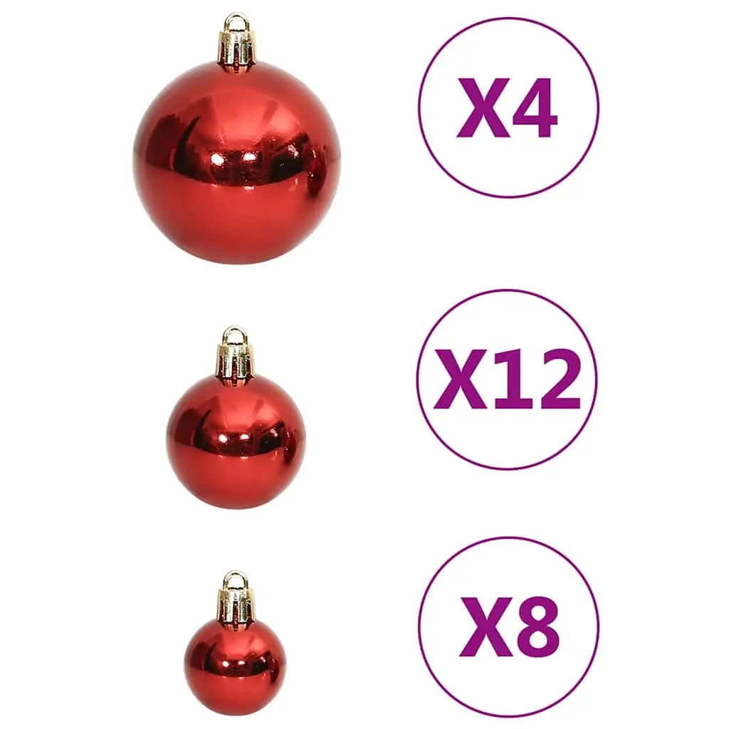 Christmas Bauble Set Red 111 Piece Polystyrene Shatterproof Ornaments Tree Decorations