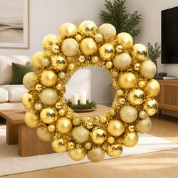 Christmas Wreath Gold 45cm Hanging Holiday Decoration Festive Door Ornament