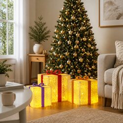 Compact and Charming Christmas Lighted Boxes Set