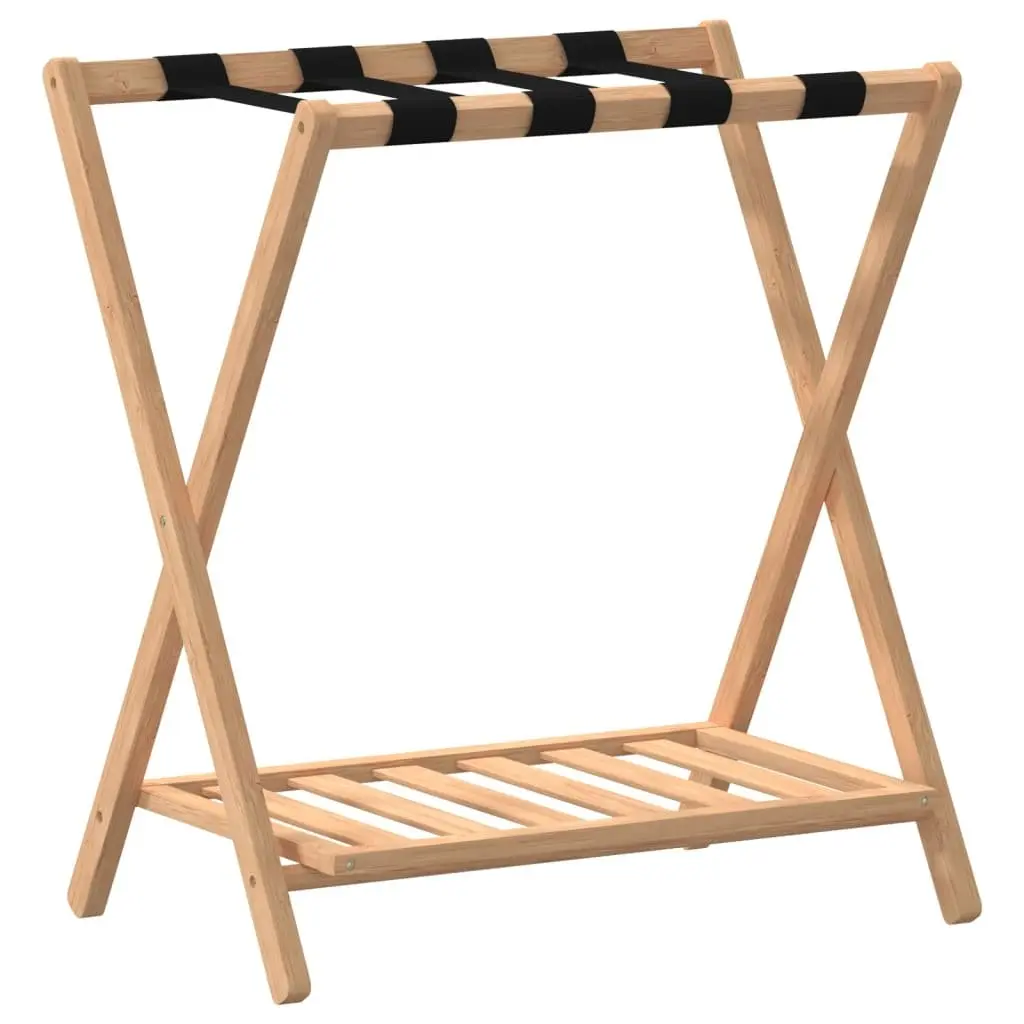 Luggage Rack Brown Bamboo Foldable Suitcase Stand with Shelves Storage Organiser