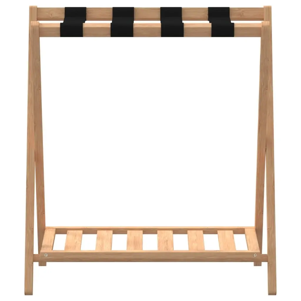 Luggage Rack Brown Bamboo Foldable Suitcase Stand with Shelves Storage Organiser