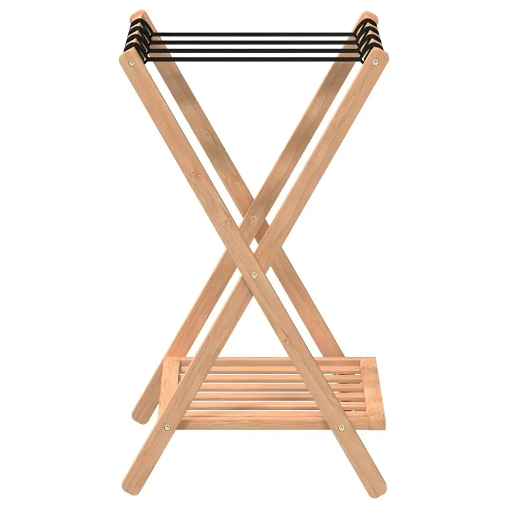 Luggage Rack Brown Bamboo Foldable Suitcase Stand with Shelves Storage Organiser