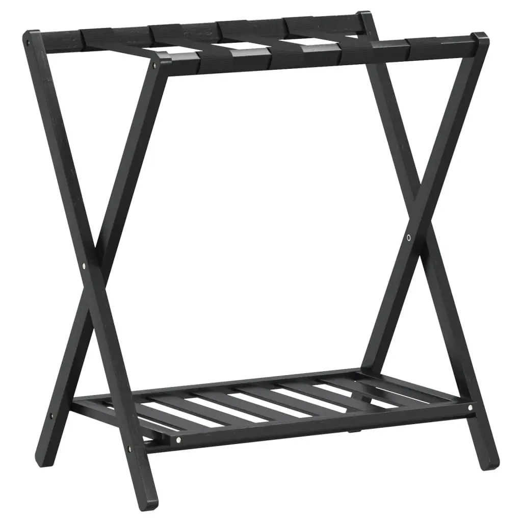 Luggage Rack Black Bamboo Foldable Two Shelf Storage Stand