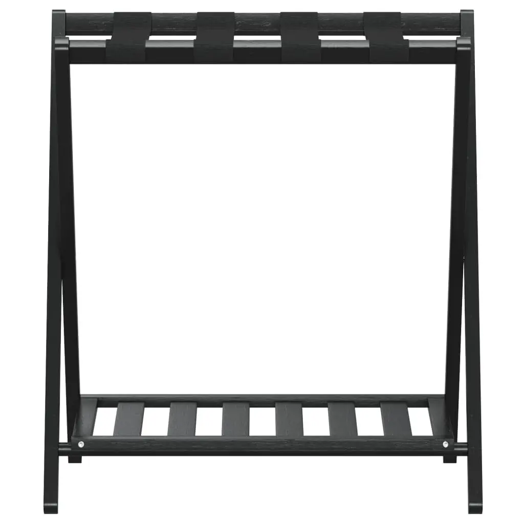 Luggage Rack Black Bamboo Foldable Two Shelf Storage Stand