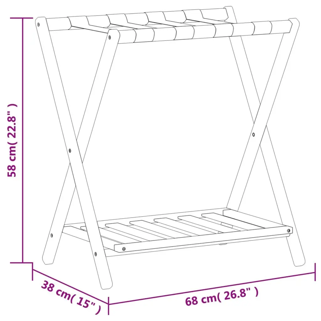 Luggage Rack Black Bamboo Foldable Two Shelf Storage Stand