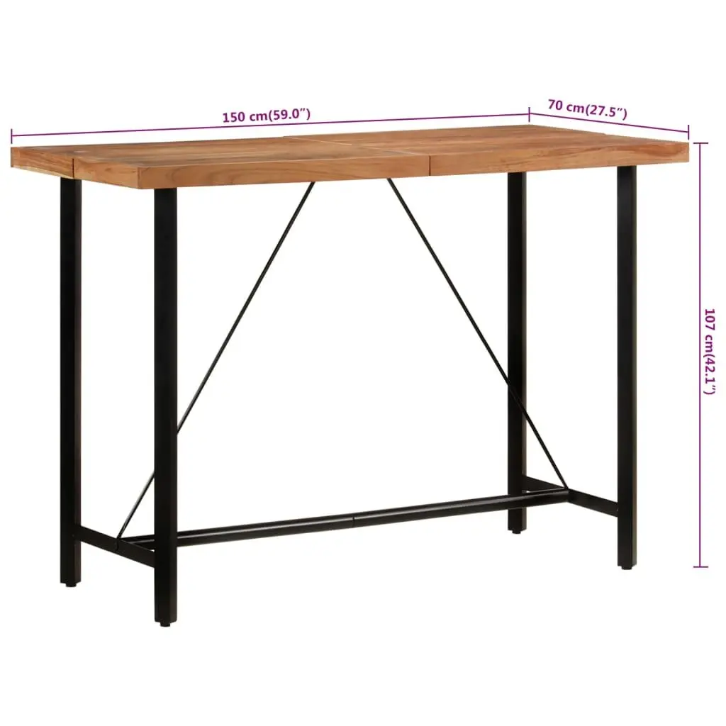 Bar Table Brown 150x70x107 cm Solid Acacia Wood Iron Frame
