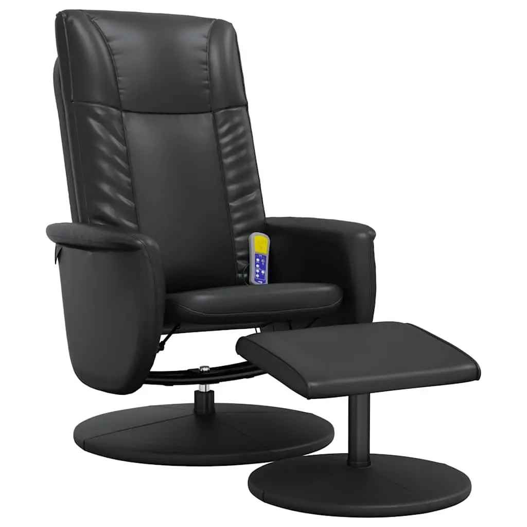 Massage Recliner Chair Black 360 Degree Swivel 6 Point Vibration with Footstool