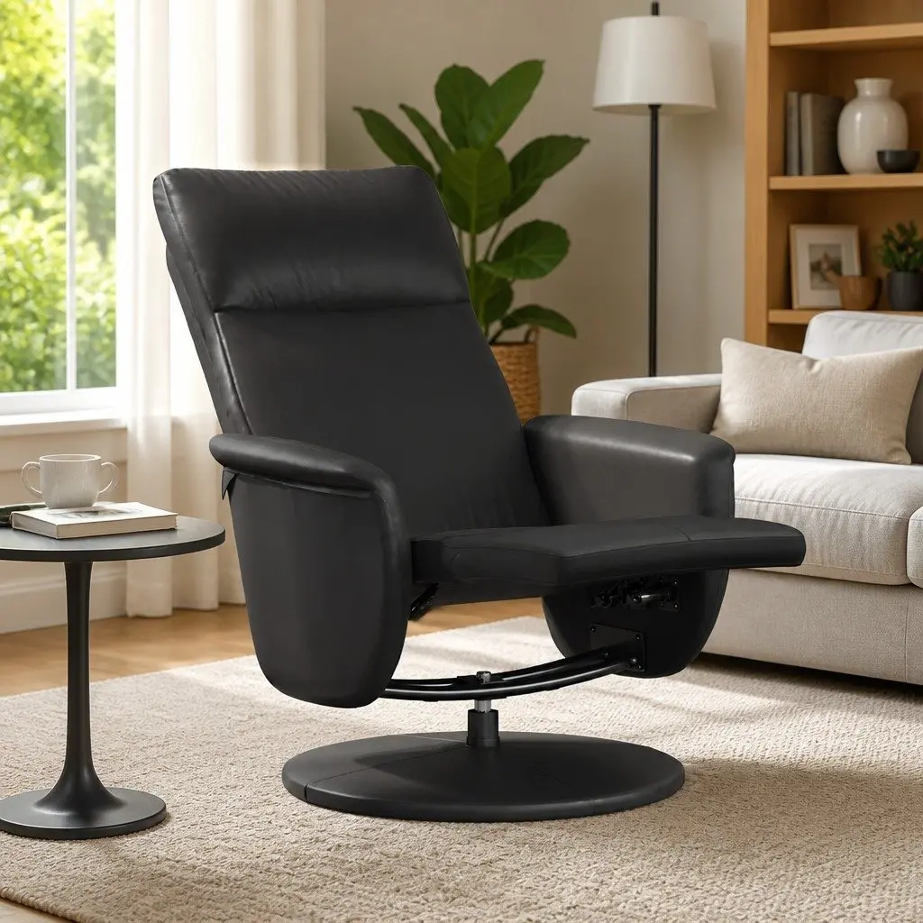 Recliner Chair with Footrest Swivel Armchair Manual Recline Black Faux Leather