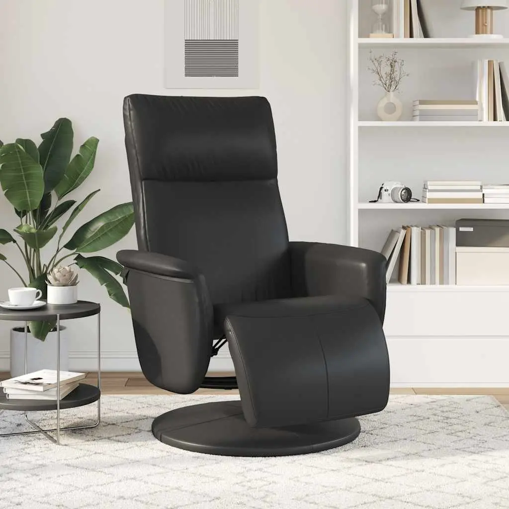 Recliner Chair with Footrest Swivel Armchair Manual Recline Black Faux Leather