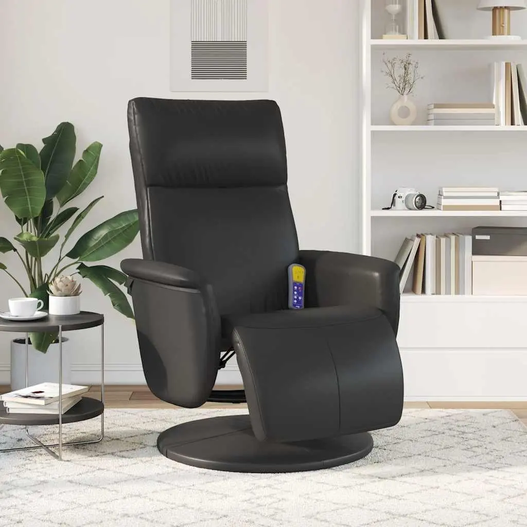 Massage Recliner Chair Black Faux Leather Adjustable Vibration Therapy 360 Degree Swivel