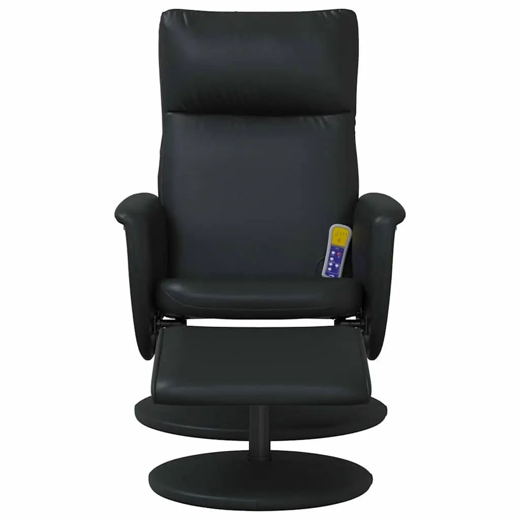 Massage Recliner Chair Black Faux Leather 360 Degree Swivel with Footstool
