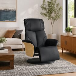 Recliner Chair with Footrest Manual Adjustment Swivel Armchair Black Faux