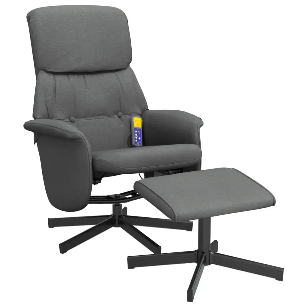 Massage Recliner Chair Dark Grey Fabric 6 Point Vibration Swivel with Footstool