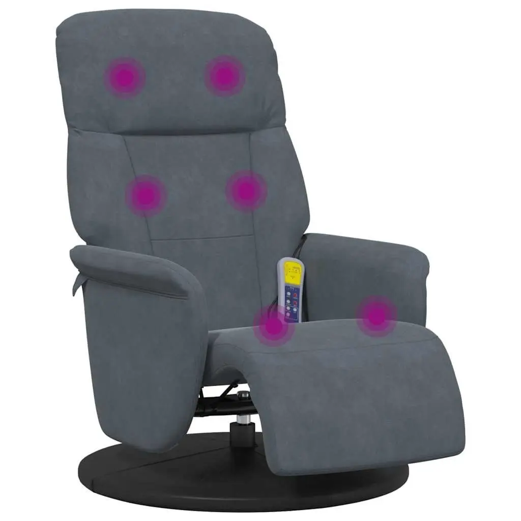 Massage Recliner Chair Grey Velvet 6 Points Adjustable Vibration Footrest