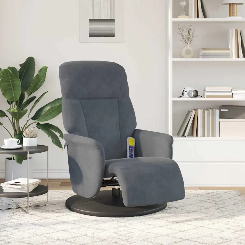 Massage Recliner Chair Grey Velvet 6 Points Adjustable Vibration Footrest