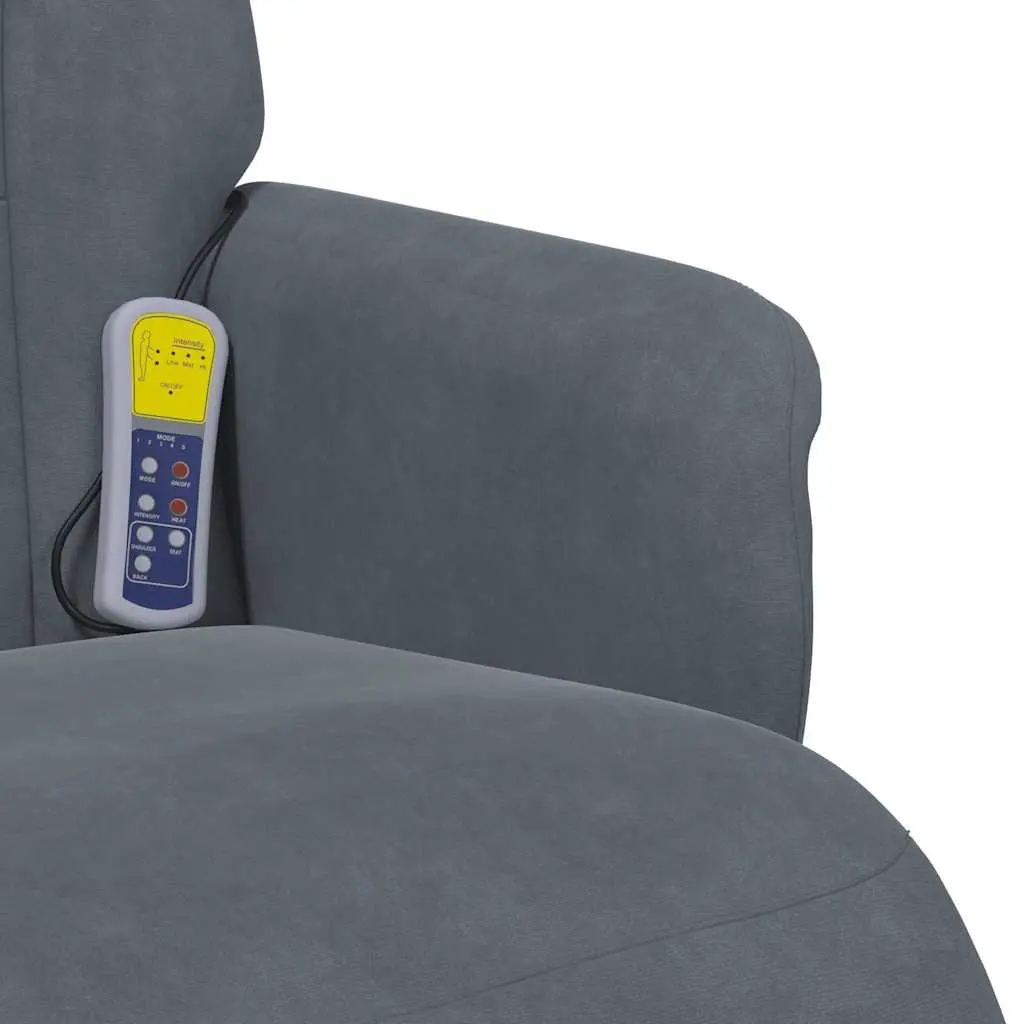 Massage Recliner Chair Grey Velvet 6 Points Adjustable Vibration Footrest