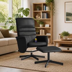 Massage Recliner Chair Black Faux Leather Armchair with Footstool Swivel