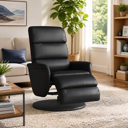 Recliner Chair with Footrest, 360 Swivel in Faux Leather