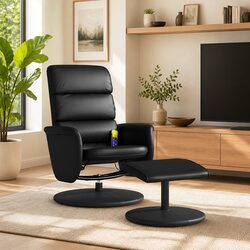 Massage Recliner Chair with Footstool Swivel Armchair Faux Leather Lounge Seat