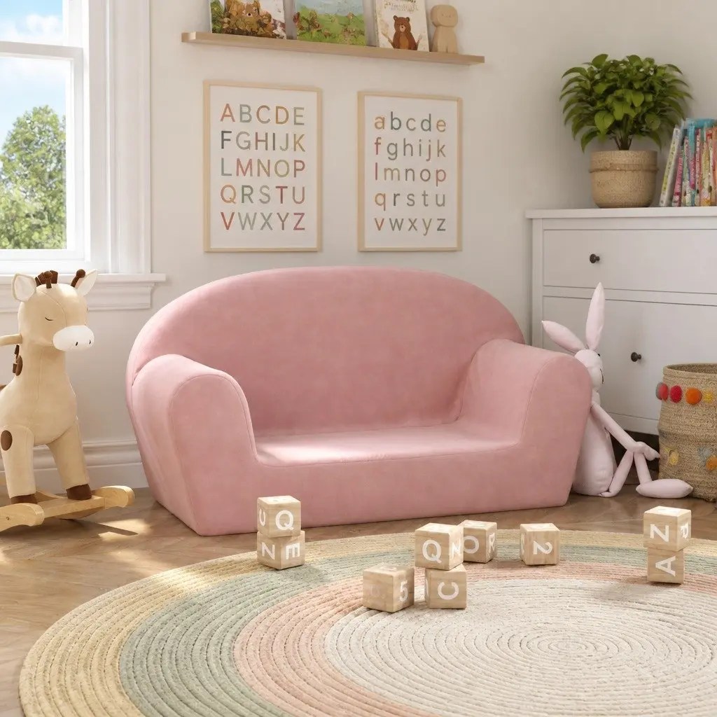 Kids' Sofa Pink 2-Seater Soft Plush Removable Cover
