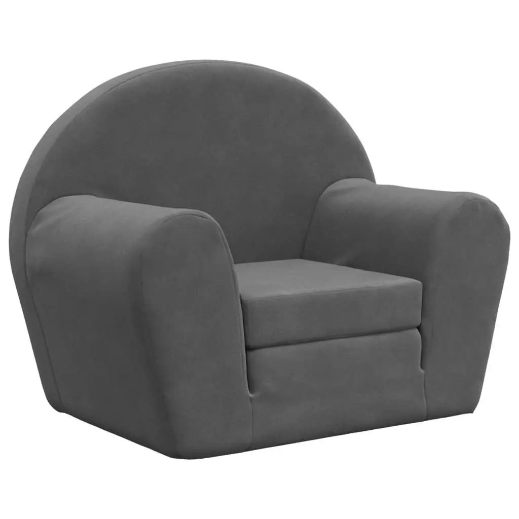 Kids Foldable Mini Bed Anthracite Soft Plush 2-in-1 Armchair for Toddlers