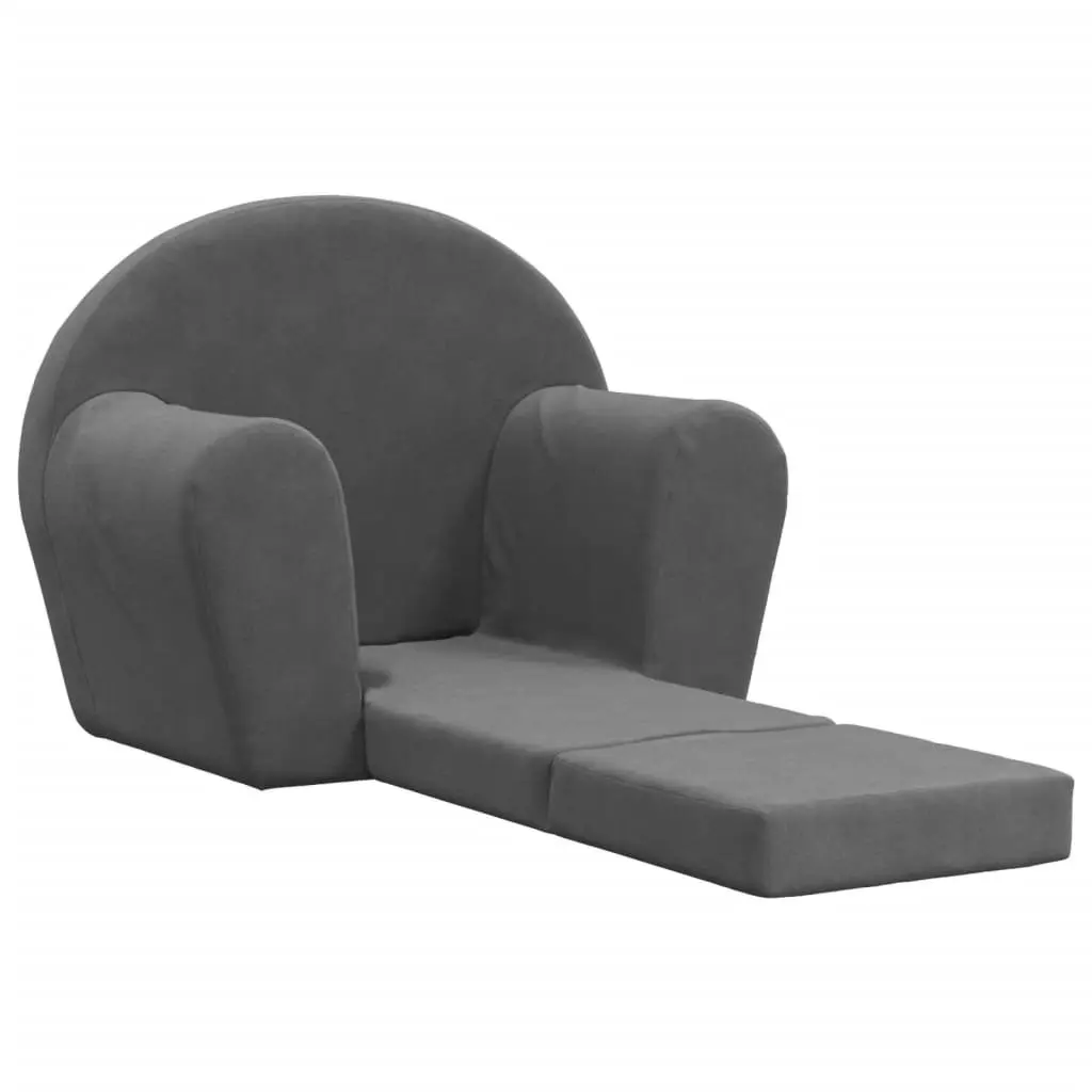 Kids Foldable Mini Bed Anthracite Soft Plush 2-in-1 Armchair for Toddlers