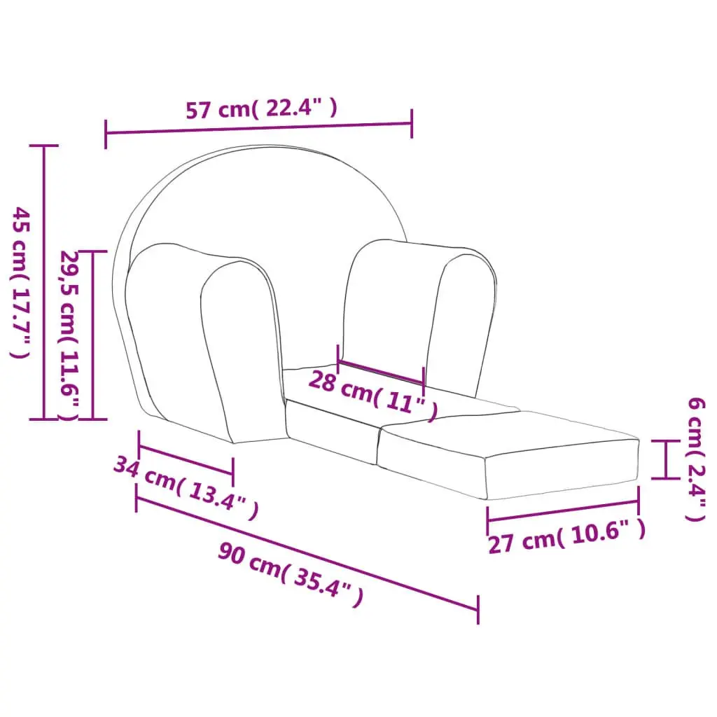 Kids Foldable Mini Bed Anthracite Soft Plush 2-in-1 Armchair for Toddlers