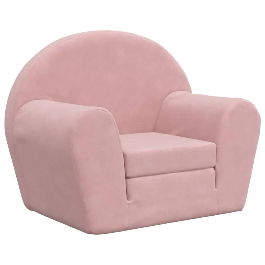 Kids Sofa Bed 2-in-1 Pink Soft Plush Folding Armchair Washable