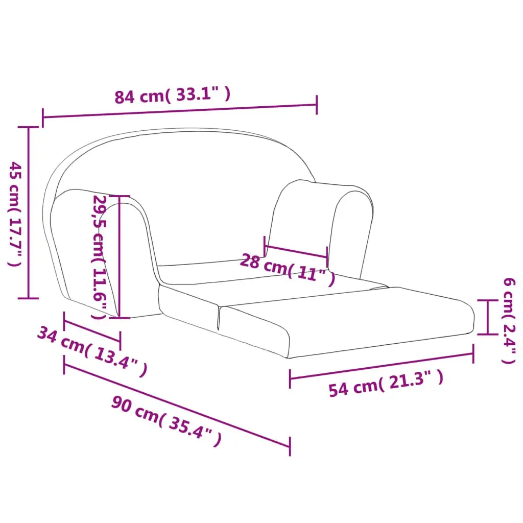 Kids Sofa Bed Anthracite 2-Seater Soft Plush Foldable Armchair Mini Bed