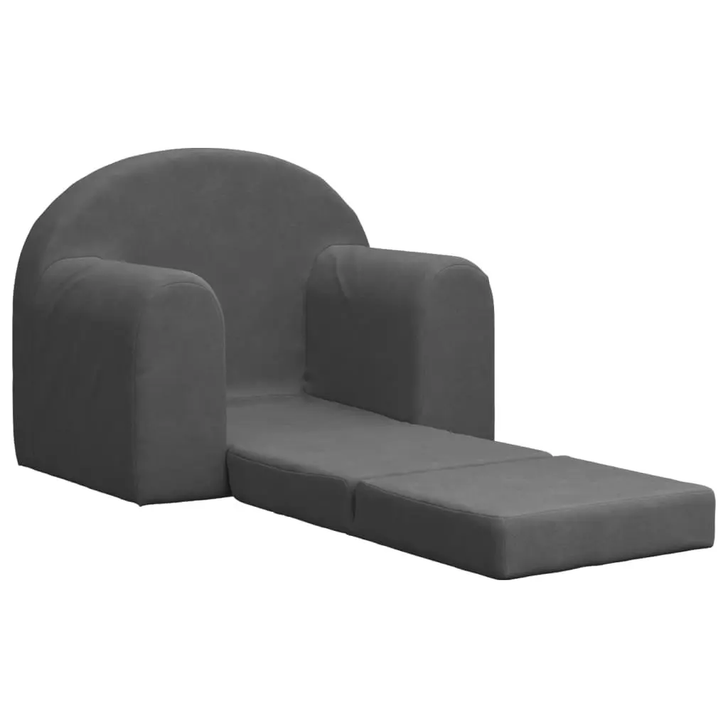 Kids Sofa Bed Anthracite 2-in-1 Convertible Soft Plush Fold Out