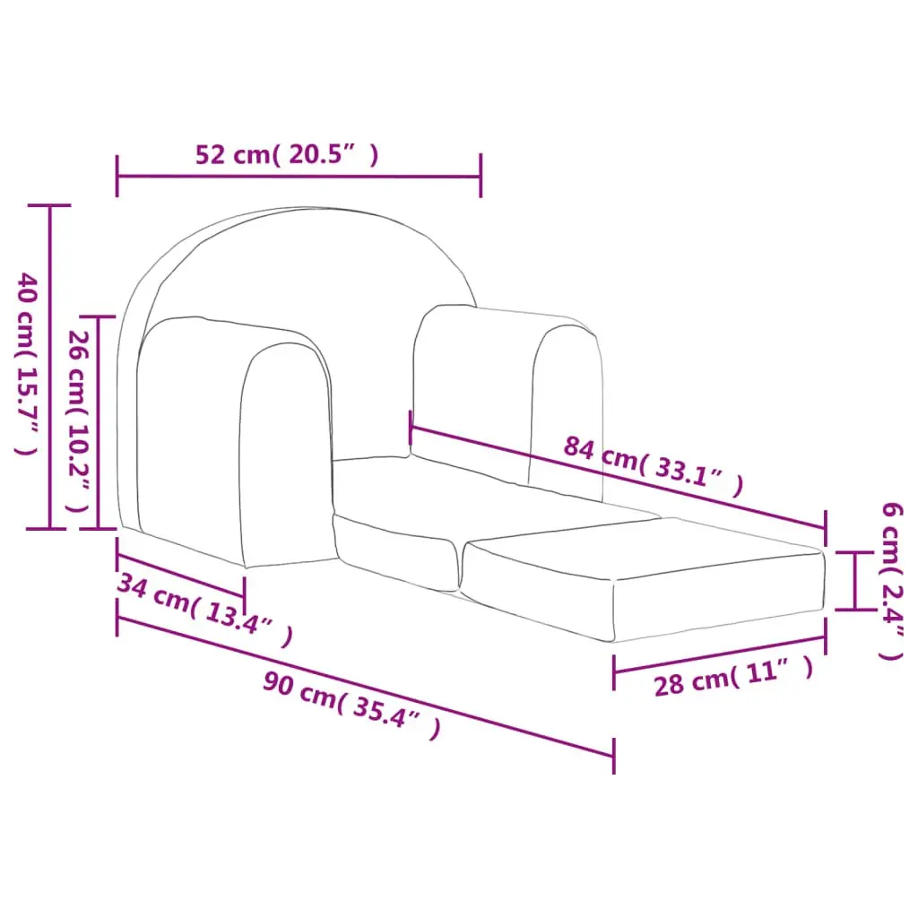 Kids Sofa Bed Anthracite 2-in-1 Convertible Soft Plush Fold Out