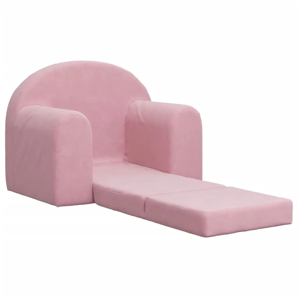 Kids' Sofa Bed Pink Soft Plush 2-in-1 Folding Armchair Mini Bed Play Nap