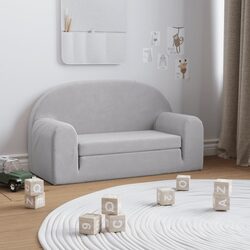 Kids Sofa Bed 2-Seater Grey Soft Plush Folding Armchair Toddler Furniture