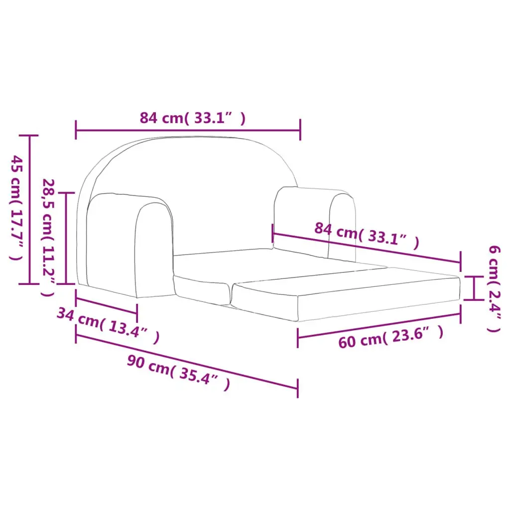 Kids Sofa Bed Anthracite 2-Seater Soft Plush Foldable Armchair