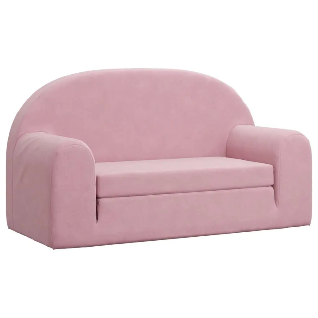 Kids Sofa Bed Pink 2-Seater Soft Plush Fold-Out Chair