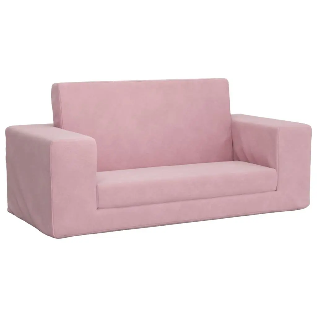 Kids' Sofa Bed 2-Seater Pink Soft Plush Folding Armchair Play Nap Lounge