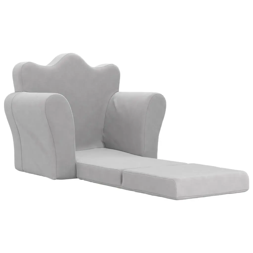 Kids Sofa Bed Grey Soft Plush 2-in-1 Folding Armchair Children's Furniture