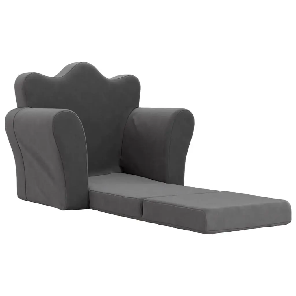 Kids Sofa Bed Anthracite 2-in-1 Folding Soft Plush Removable Cover