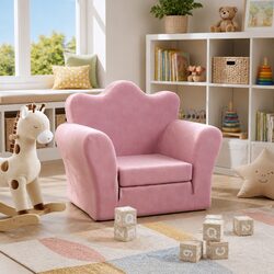 Kids Sofa Bed Pink Plush Folding 2-in-1 Armchair Toddler Furniture Soft Play Nap