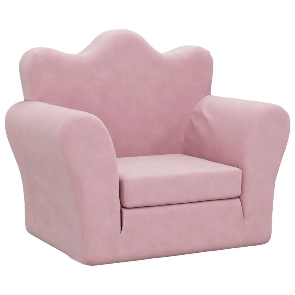 Kids Sofa Bed Pink Plush Folding 2-in-1 Armchair Toddler Furniture Soft Play Nap