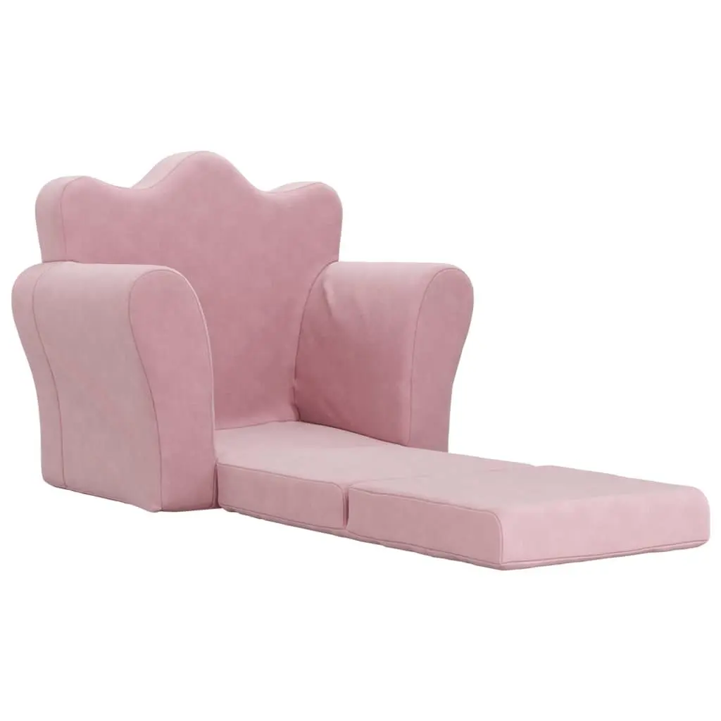 Kids Sofa Bed Pink Plush Folding 2-in-1 Armchair Toddler Furniture Soft Play Nap