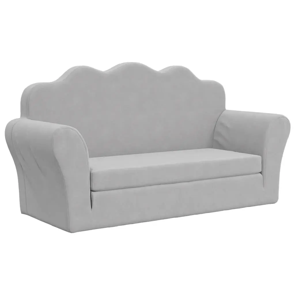 Kids Sofa Bed Light Grey 2-Seater Soft Plush Fold Out Armchair