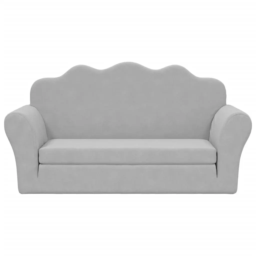 Kids Sofa Bed Light Grey 2-Seater Soft Plush Fold Out Armchair